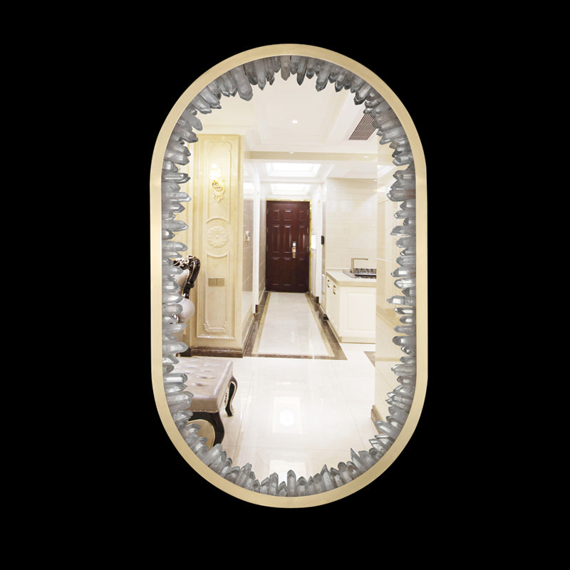 Oval dressing mirror lamp with natural crystal clear quartz tower 71025