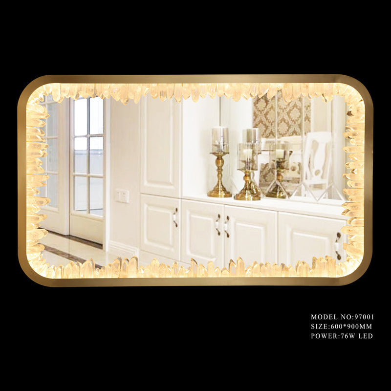 Rectangle vanity-mirror lamp with natural crystal clear quartz tower 71026