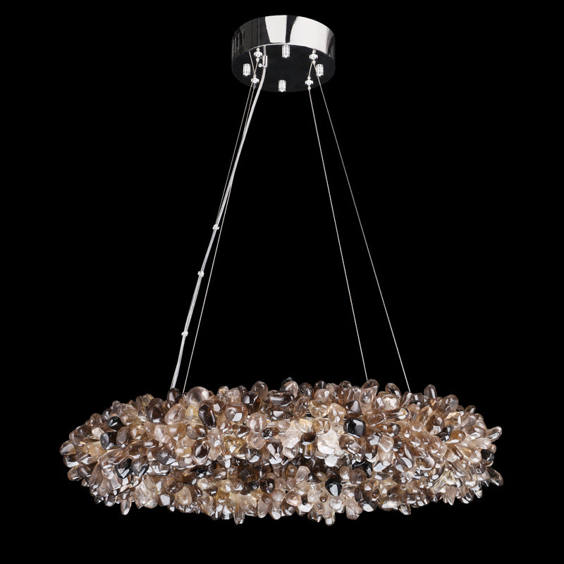 Round rock crystal pendant light with smoky quartz tumbles handmade 71033