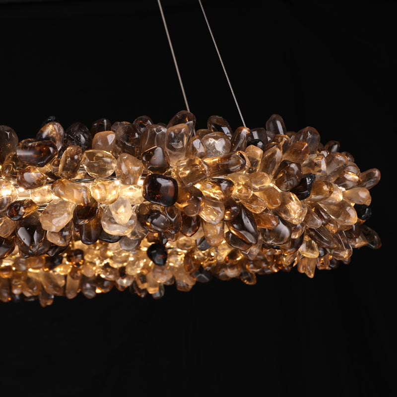 Round rock crystal pendant light with smoky quartz tumbles handmade 71033