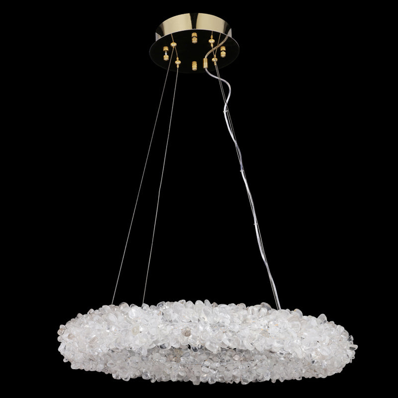 Round rock crystal pendant light with clear quartz tumbles handmade 71032