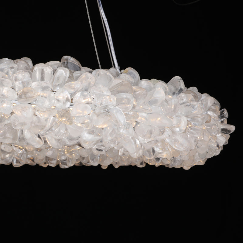 Round rock crystal pendant light with clear quartz tumbles handmade 71032