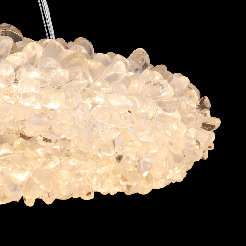 Round rock crystal pendant light with clear quartz tumbles handmade 71032