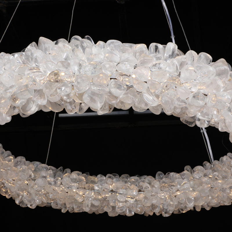 Round rock crystal pendant light with clear quartz tumbles handmade 71032